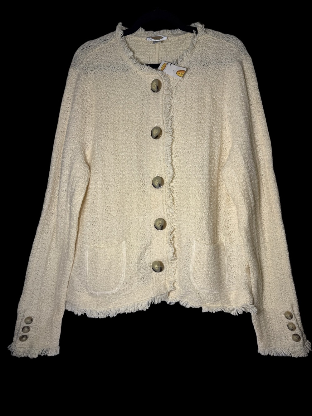 Talbots Cream Bouclé Alpaca Button-Front Cardigan Jacket